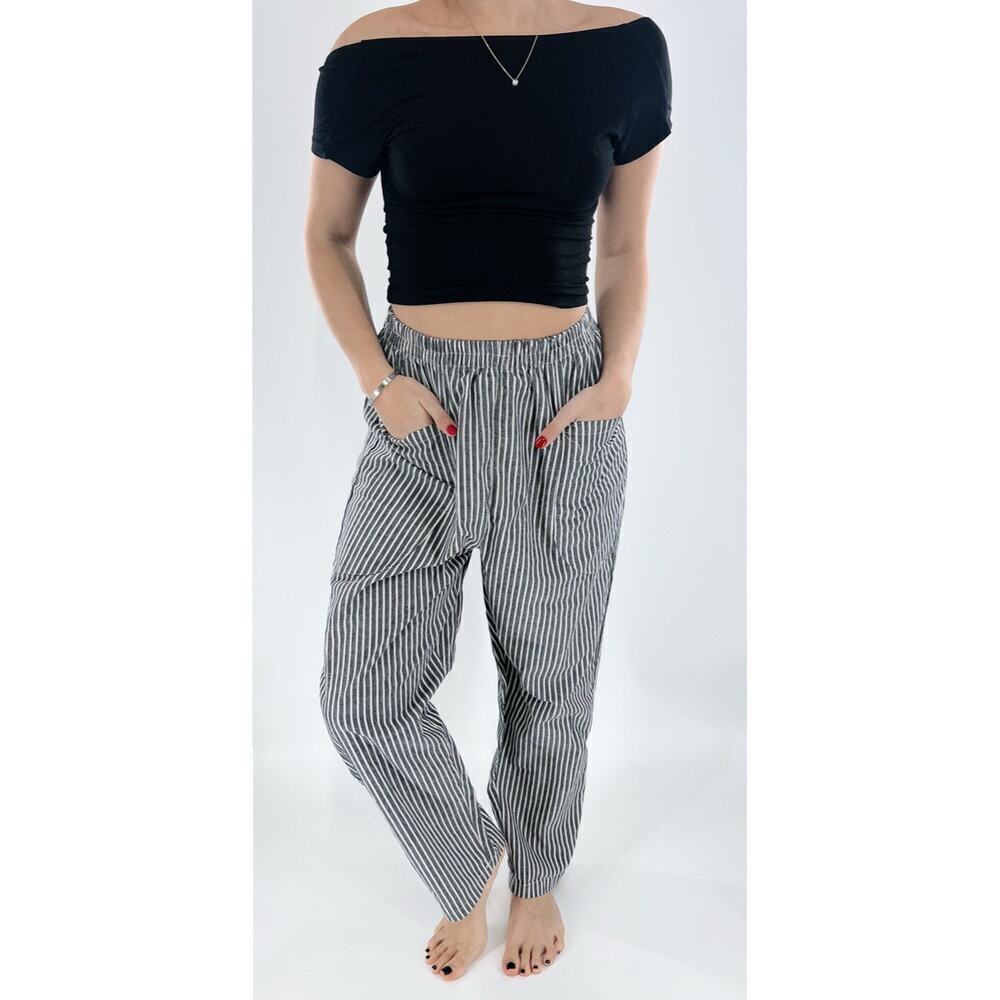Dark Gray Striped High Rise Women’s Casual Pants Relaxed Fit Size Small
